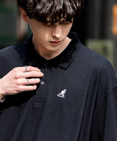 KANGOL（カンゴール）の「KANGOL カンゴール 別注コラボ 鹿の子クレリック/ラインリブ/ワンポイント刺繍オーバーサイズ半袖ポロシャツ（ポロシャツ・メンズ・ブラック×ホワイト/グリーン/ネイビー/ネイビー×ホワイト/ブラック×ブルー/チャコールグレー/ブラック/ホワイト×ブラック/ホワイト系・M/L/XL）」の17枚目の写真