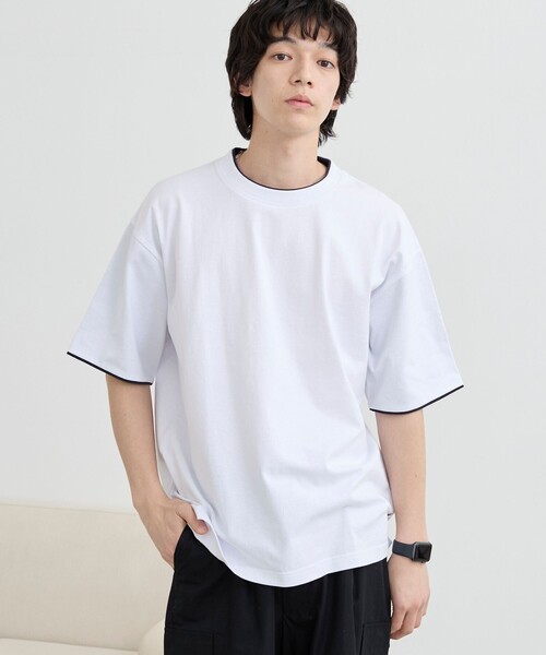 coen(コーエン)の「USAコットンレイヤードライクTシャツ(Tシャツ/カットソー・メンズ・ダークグレー/ホワイト/オリーブ・S/M/L/XL)」の2枚目の写真