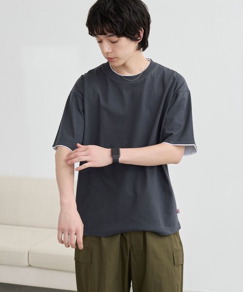 coen(コーエン)の「USAコットンレイヤードライクTシャツ(Tシャツ/カットソー・メンズ・ダークグレー/ホワイト/オリーブ・S/M/L/XL)」の9枚目の写真