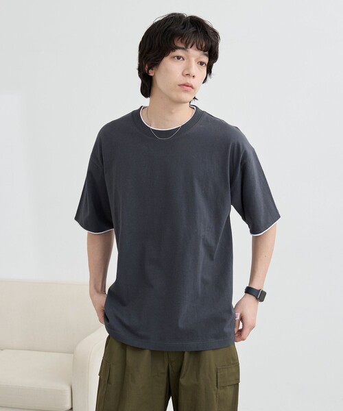 coen(コーエン)の「USAコットンレイヤードライクTシャツ(Tシャツ/カットソー・メンズ・ダークグレー/ホワイト/オリーブ・S/M/L/XL)」の11枚目の写真