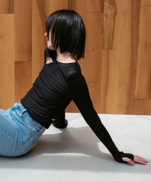 セール】wrinkle shirring sheer tops（Tシャツ/カットソー