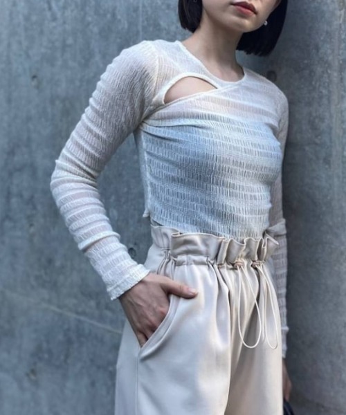tシャツ wrinkle shirring sheer tops レディース セール】wrinkle shirring sheer tops（Tシャツ/カットソー
