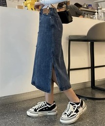 スリットデニムロングスカート