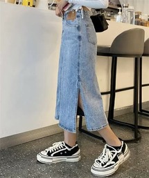 スリットデニムロングスカート