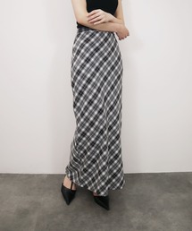 チェックナロースカート/check narrow skirt チェック柄 ブラック レッド ロング丈 大人かわいい カジュアル