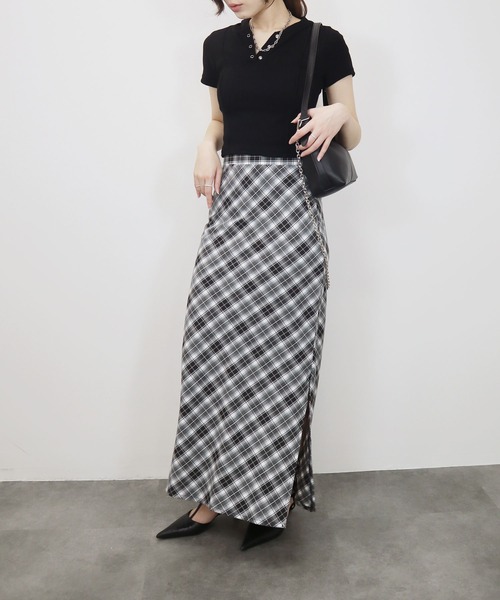 Reurie'(レウリィ)の「チェックナロースカート/check narrow skirt チェック柄 ブラック レッド ロング丈 大人かわいい カジュアル(スカート・レディース・ブラック/レッド・FREE)」の22枚目の写真