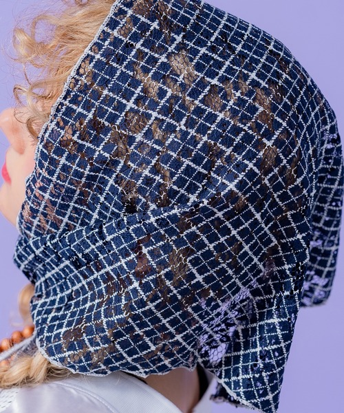 セール】an meets zakka チェック柄フラワーレースバブーシュカ