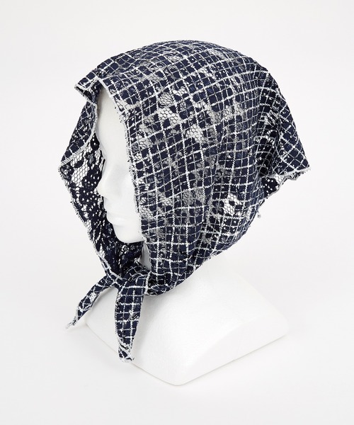 an meets zakka チェック柄フラワーレースバブーシュカ（その他ヘア