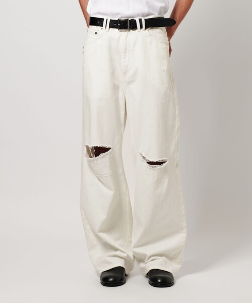 monkey time ディストレスト ライトオンス デニム バギー パンツ M MONKEY TIME（モンキータイム）の「ディストレスト ライトオンス