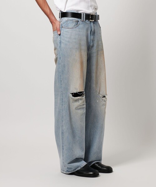 MONKEY TIME（モンキータイム）の「ディストレスト ライトオンス デニム バギー パンツ（デニムパンツ・メンズ・ライトブルー/オフホワイト・S/M/L）」の3枚目の写真