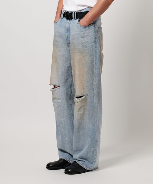 MONKEY TIME（モンキータイム）の「ディストレスト ライトオンス デニム バギー パンツ（デニムパンツ・メンズ・ライトブルー/オフホワイト・S/M/L）」の4枚目の写真