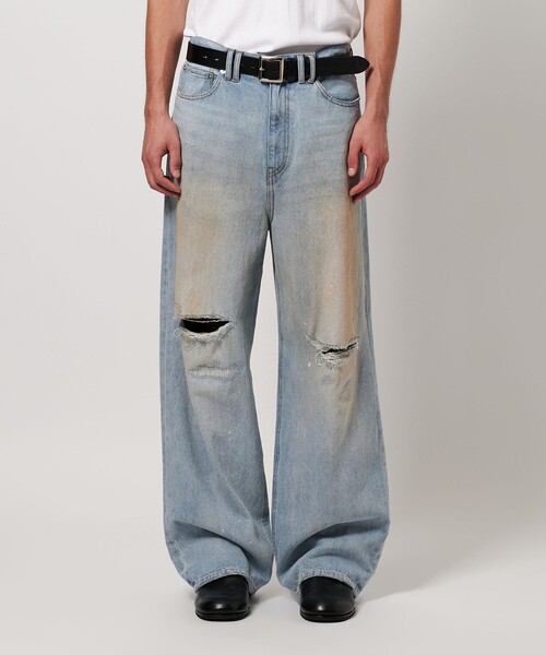 MONKEY TIME（モンキータイム）の「ディストレスト ライトオンス デニム バギー パンツ（デニムパンツ・メンズ・ライトブルー/オフホワイト・S/M/L）」の6枚目の写真