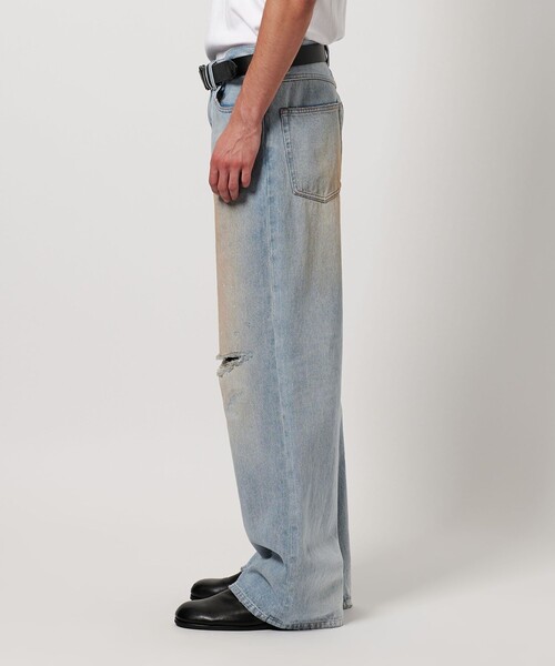 monkey time ディストレスト ライトオンス デニム バギー パンツ M MONKEY TIME（モンキータイム）の「ディストレスト ライトオンス