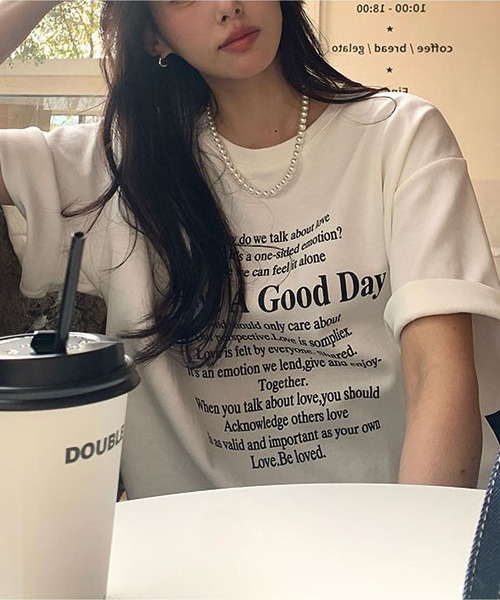 MAISON DE THERESE(メゾン ド テレーズ)の「レタープリント半袖Tシャツ(Tシャツ/カットソー・レディース・ホワイト/ブラック/ブラウン・FREE)」の8枚目の写真