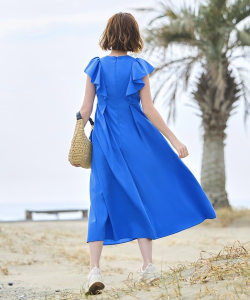 ニュージーランドデザイナー ラッフルフリル シノワズリブルー素敵柄ワンピース ニュージーランドデザイナー ラッフルフリル シノワズリブルー素敵柄