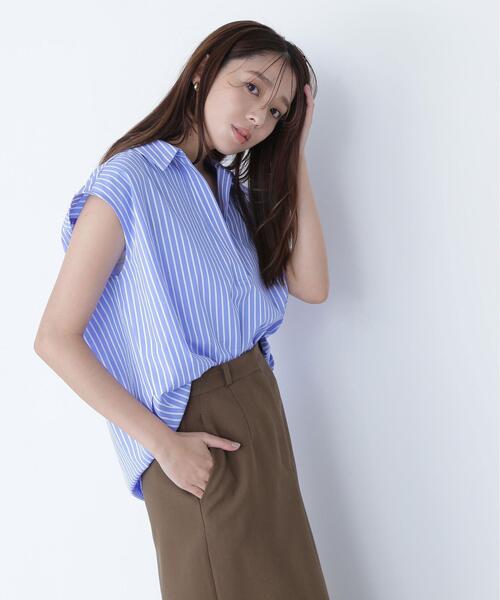 NATURAL BEAUTY BASIC(ナチュラルビューティーベーシック)の「◇ストライプスキッパーフォルムシャツ(シャツ/ブラウス・レディース・ベージュ系その他/ブルー系その他/ブルー系その他6・SMALL/MEDIUM)」の1枚目の写真