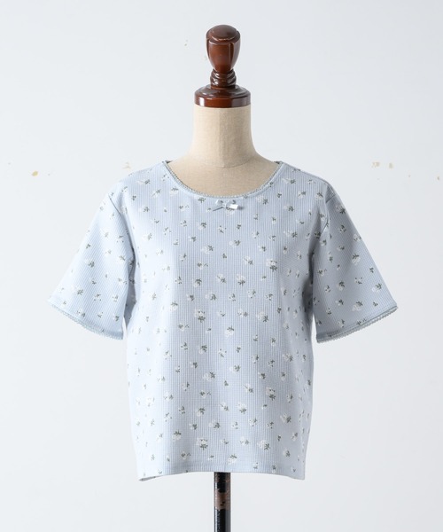 INTER FACTORY(インターファクトリー)の「ちょこび - 花柄ワッフルT made in INTER FACTORY(Tシャツ/カットソー・レディース・アイボリー/サックスブルー・FREE)」の11枚目の写真