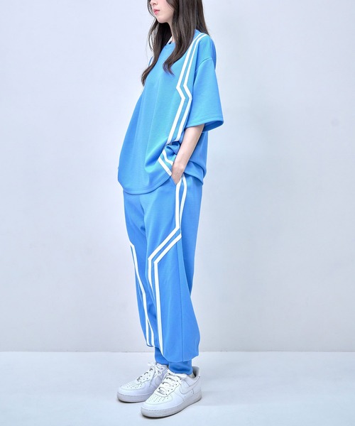 Nora Lily(ノラリリー)の「【Nora Lily】Shift Line Short Sleeve Track Top(UNISEX)(Tシャツ/カットソー・メンズ・ブルー/グリーン/ブラック/パープル・FREE)」の17枚目の写真