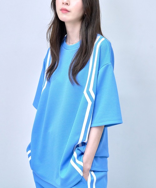 Nora Lily(ノラリリー)の「【Nora Lily】Shift Line Short Sleeve Track Top(UNISEX)(Tシャツ/カットソー・メンズ・ブルー/グリーン/ブラック/パープル・FREE)」の14枚目の写真