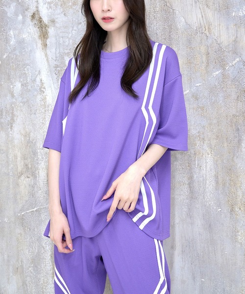 Nora Lily(ノラリリー)の「【Nora Lily】Shift Line Short Sleeve Track Top(UNISEX)(Tシャツ/カットソー・メンズ・ブルー/グリーン/ブラック/パープル・FREE)」の13枚目の写真