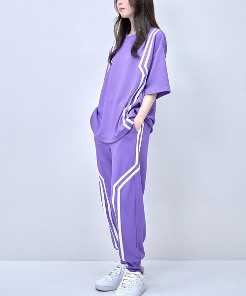 Nora Lily(ノラリリー)の「【Nora Lily】Shift Line Short Sleeve Track Top(UNISEX)(Tシャツ/カットソー・メンズ・ブルー/グリーン/ブラック/パープル・FREE)」の10枚目の写真