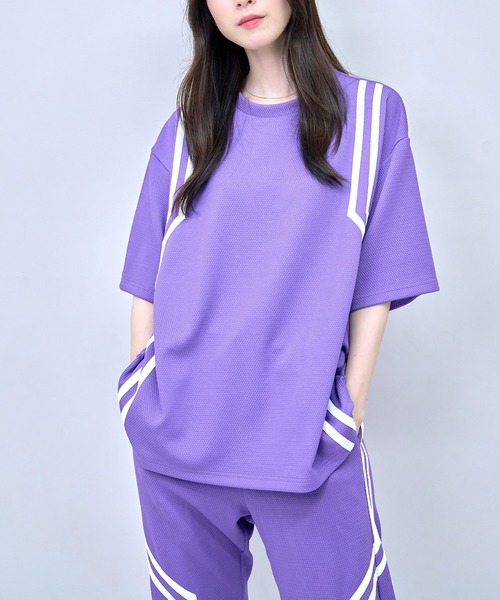 Nora Lily(ノラリリー)の「【Nora Lily】Shift Line Short Sleeve Track Top(UNISEX)(Tシャツ/カットソー・メンズ・ブルー/グリーン/ブラック/パープル・FREE)」の8枚目の写真