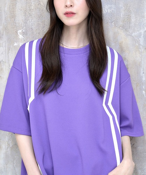Nora Lily(ノラリリー)の「【Nora Lily】Shift Line Short Sleeve Track Top(UNISEX)(Tシャツ/カットソー・メンズ・ブルー/グリーン/ブラック/パープル・FREE)」の5枚目の写真