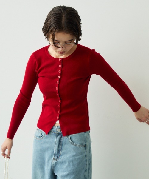 Clum（クルム）の「button down long sleeve tight knit / ボタンダウンロングスリーブタイトニット（ニット/セーター・レディース・ブラウン/レッド/ブラック・FREE）」の17枚目の写真