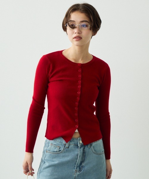 Clum（クルム）の「button down long sleeve tight knit / ボタンダウンロングスリーブタイトニット（ニット/セーター・レディース・ブラウン/レッド/ブラック・FREE）」の16枚目の写真
