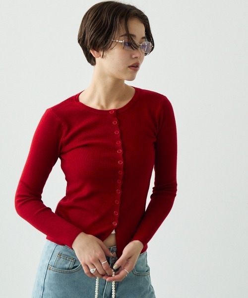 Clum（クルム）の「button down long sleeve tight knit / ボタンダウンロングスリーブタイトニット（ニット/セーター・レディース・ブラウン/レッド/ブラック・FREE）」の15枚目の写真
