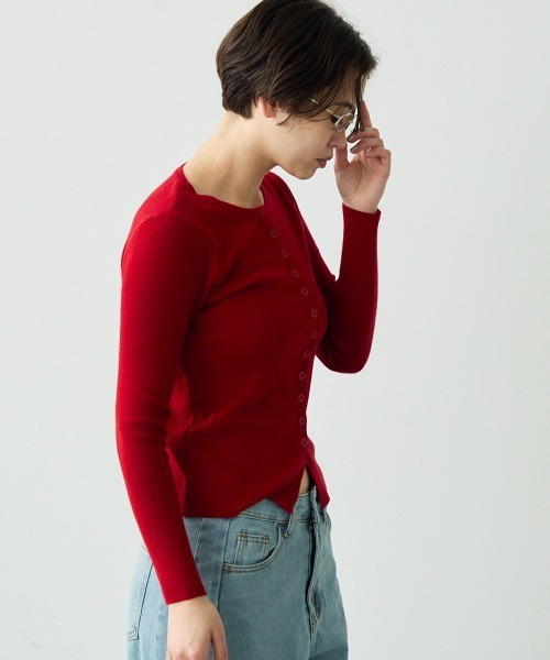 Clum（クルム）の「button down long sleeve tight knit / ボタンダウンロングスリーブタイトニット（ニット/セーター・レディース・ブラウン/レッド/ブラック・FREE）」の14枚目の写真