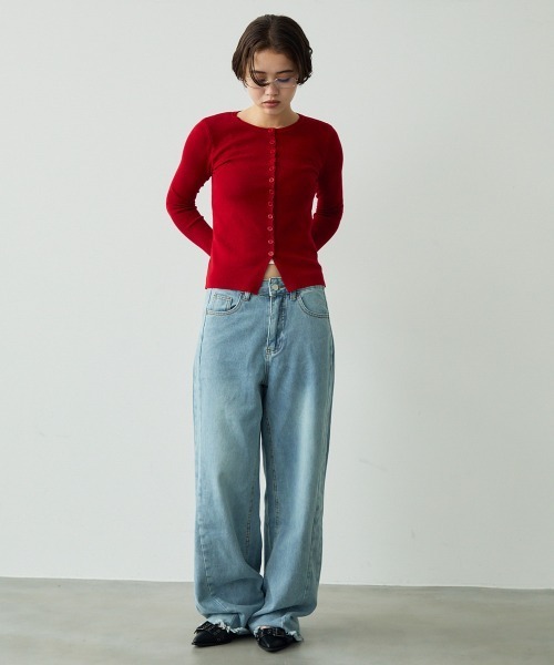 Clum（クルム）の「button down long sleeve tight knit / ボタンダウンロングスリーブタイトニット（ニット/セーター・レディース・ブラウン/レッド/ブラック・FREE）」の11枚目の写真