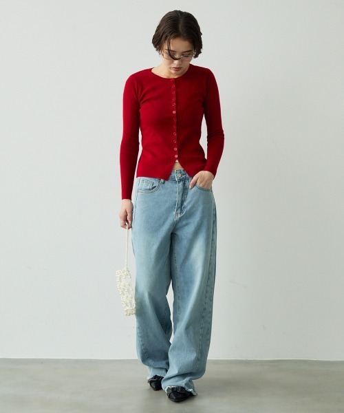 Clum（クルム）の「button down long sleeve tight knit / ボタンダウンロングスリーブタイトニット（ニット/セーター・レディース・ブラウン/レッド/ブラック・FREE）」の10枚目の写真