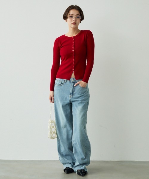 Clum（クルム）の「button down long sleeve tight knit / ボタンダウンロングスリーブタイトニット（ニット/セーター・レディース・ブラウン/レッド/ブラック・FREE）」の9枚目の写真