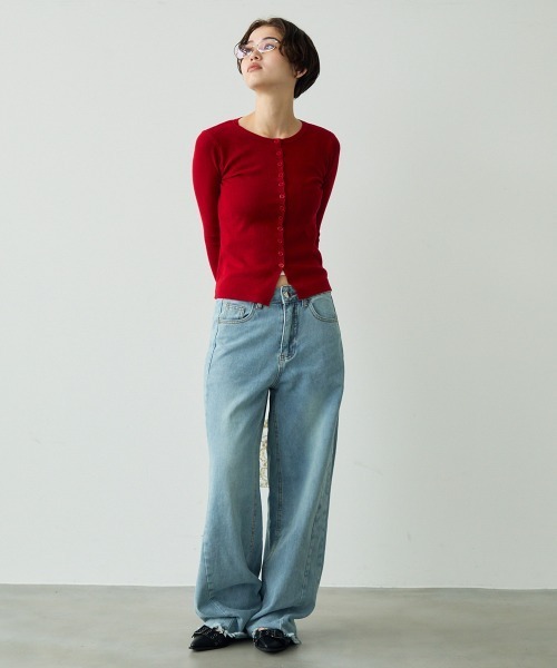 Clum（クルム）の「button down long sleeve tight knit / ボタンダウンロングスリーブタイトニット（ニット/セーター・レディース・ブラウン/レッド/ブラック・FREE）」の8枚目の写真