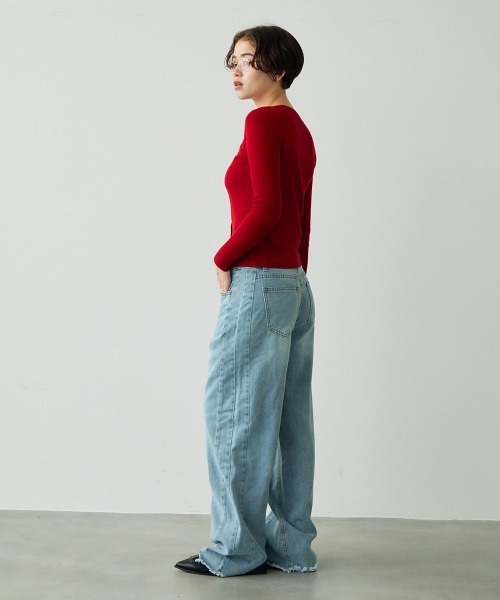 Clum（クルム）の「button down long sleeve tight knit / ボタンダウンロングスリーブタイトニット（ニット/セーター・レディース・ブラウン/レッド/ブラック・FREE）」の6枚目の写真