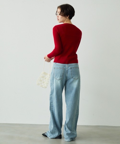 Clum（クルム）の「button down long sleeve tight knit / ボタンダウンロングスリーブタイトニット（ニット/セーター・レディース・ブラウン/レッド/ブラック・FREE）」の5枚目の写真