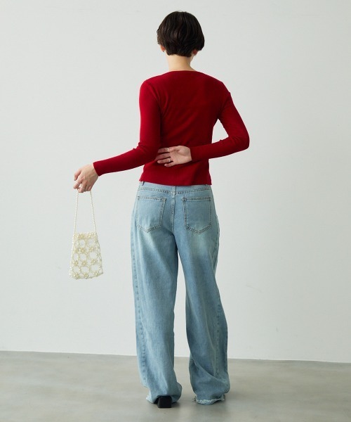 Clum（クルム）の「button down long sleeve tight knit / ボタンダウンロングスリーブタイトニット（ニット/セーター・レディース・ブラウン/レッド/ブラック・FREE）」の4枚目の写真