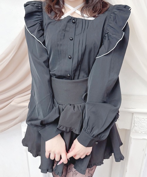 MA*RS(アメーバーマーズ)の「サテンリボン付きフリルブラウス(シャツ/ブラウス・レディース・ホワイト/ブラック/ホワイト×ブラック/オフホワイト/チャコールグレー/ピンク/ブラック×ホワイト/ブラック×ブラック/ホワイト×ホワイト・FREE)」の7枚目の写真