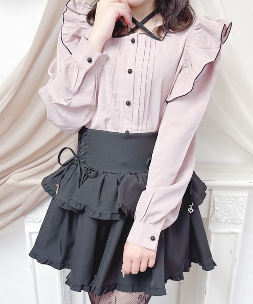 MA*RS(アメーバーマーズ)の「サテンリボン付きフリルブラウス(シャツ/ブラウス・レディース・ホワイト/ブラック/ホワイト×ブラック/オフホワイト/チャコールグレー/ピンク/ブラック×ホワイト/ブラック×ブラック/ホワイト×ホワイト・FREE)」の9枚目の写真