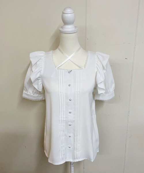 MA*RS(アメーバーマーズ)の「サテンリボン付きフリルブラウス(シャツ/ブラウス・レディース・ホワイト/ブラック/ホワイト×ブラック/オフホワイト/チャコールグレー/ピンク/ブラック×ホワイト/ブラック×ブラック/ホワイト×ホワイト・FREE)」の10枚目の写真