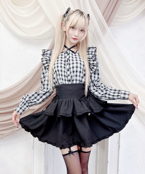 グレー リボン付きブラウス パンツセットアップ ドレスプラス DRESS+ セットアップ スーツ ウォッシャブル