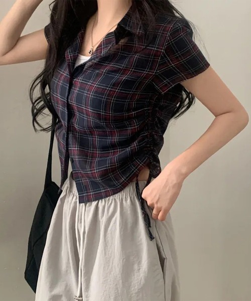 シャツ/ブラウス(半袖/袖なし) DEUXIEME CLASSE - YOKO CHAN2020SS Puff-sleeve Cut-sew36 YOKO CHAN(ヨーコチャン) 切替半袖ブラウスYET-218-001 YET-218