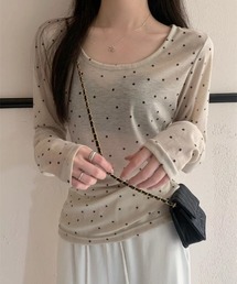 おしゃれスタ（オシャレスタ）の「ドット柄長袖トップス（Tシャツ/カットソー）」
