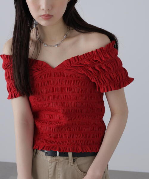 2wayシャーリングオフショルカットソー ◇2WAYシャーリングオフショルカットソー（Tシャツ