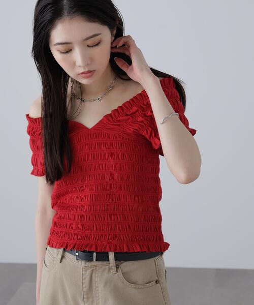 FREE'S MART(フリーズマート)の「◆2WAYシャーリングオフショルカットソー(Tシャツ/カットソー・レディース・ブラック/グレー/ホワイト/レッド・FREE)」の16枚目の写真