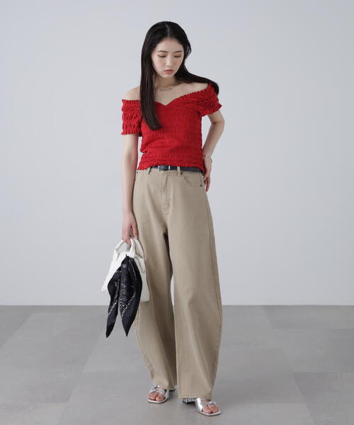 2wayシャーリングオフショルカットソー ◇2WAYシャーリングオフショルカットソー（Tシャツ