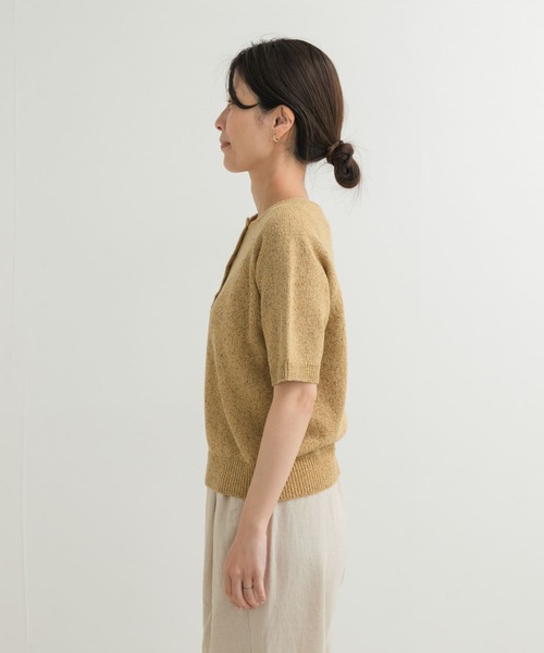 半袖ニット ケーブルリブオープンカラー半袖ニットTシャツ(1 アイボリー): PEACH