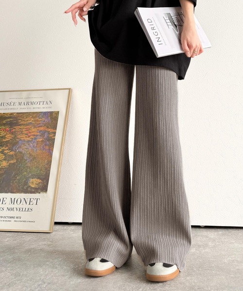 AURALLE リブニットパンツ 田中亜希子さんコラボ ] 選べる2丈 リブニットパンツ [M4090