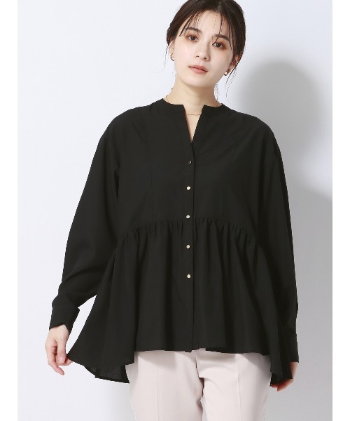 SUIT SQUARE(スーツスクエア)の「チュニックブラウス ウォッシャブル UVカット シアーソフトクロス 無地(シャツ/ブラウス・レディース・ブラウン系/ブラック系・38(9号))」の2枚目の写真